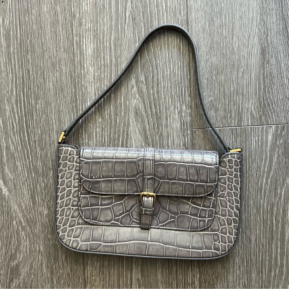 Elegant Gray Crocodile-Embossed Women's Bag